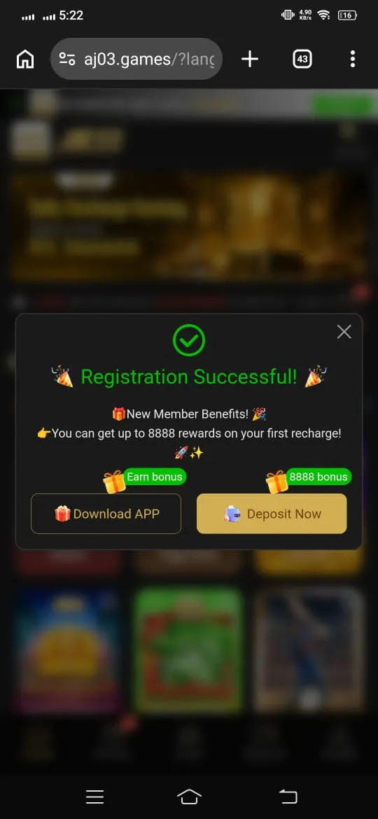 AJ03 Registration Success Benefits Notification